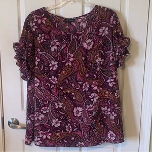 Lane Bryant Floral Paisley Ruffle Sleeve Top